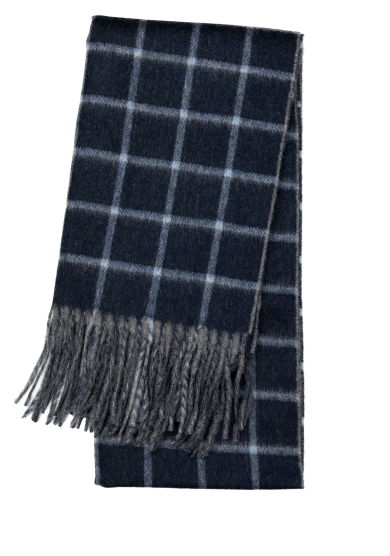 NAVY BLUE CHECK CASHMERE SCARF