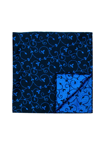 NAVY BLUE FLOWER PATTERN GLITTER POCKET SQUARE