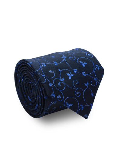 NAVY BLUE FLOWER PATTERN GLITTER SILK TIE