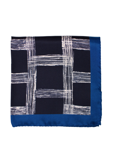 NAVY BLUE PATTERN SILK POCKET SQUARE