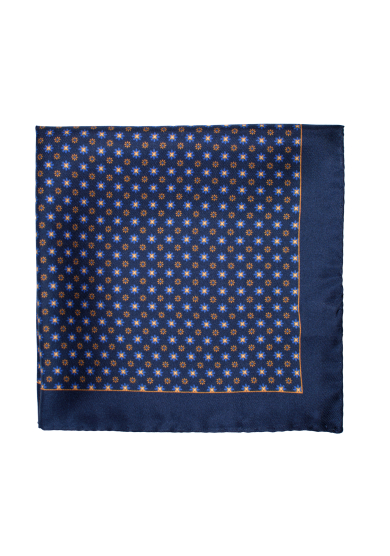 NAVY BLUE YELLOW FLOWER SILK POCKET SQUARE