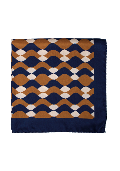 NAVY BROWN PATTERN SILK POCKET SQUARE