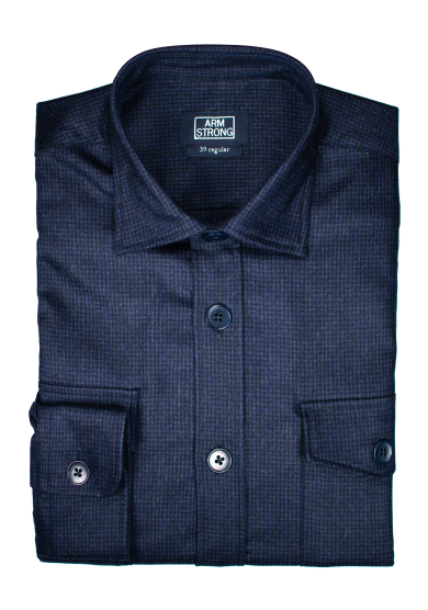NAVY DOGTOOTH OVERSHIRT WOOL CASHMERE TWILL