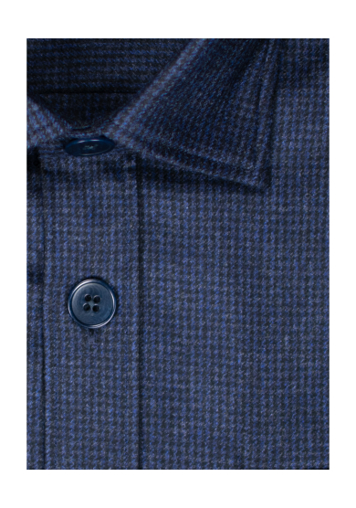NAVY DOGTOOTH OVERSHIRT WOOL CASHMERE TWILL