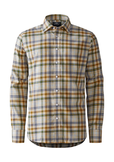 NAVY GREEN BEIGE CHECK COTTON WOOL TWILL
