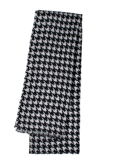 NAVY GREY DOGTOOTH WOOL SCARF