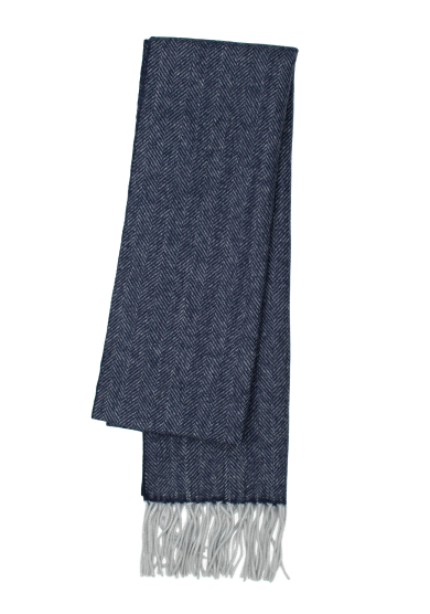 NAVY HERRINGBONE CASHMERE SCARF