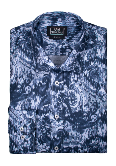 NAVY LIGHT BLUE PAISLEY PRINTED OXFORD