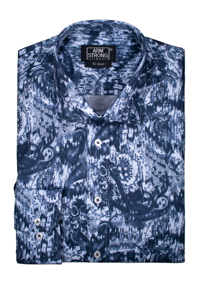 NAVY LIGHT BLUE PAISLEY PRINTED OXFORD