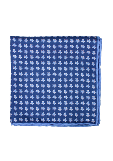 NAVY LIGHT BLUE TORTOISE SILK POCKET SQUARE