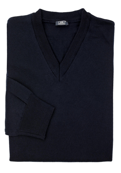NAVY MERINO V-NECK SWEATER