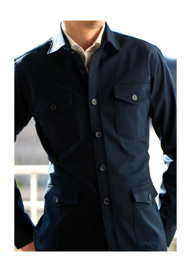 NAVY OVERSHIRT STRETCH COTTON TWILL