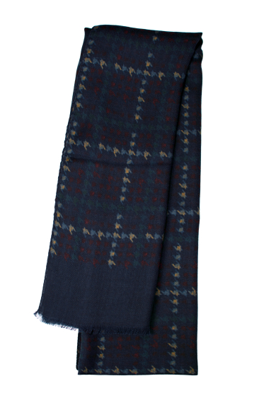 NAVY RED DOGTOOTH WOOL YAK SCARF