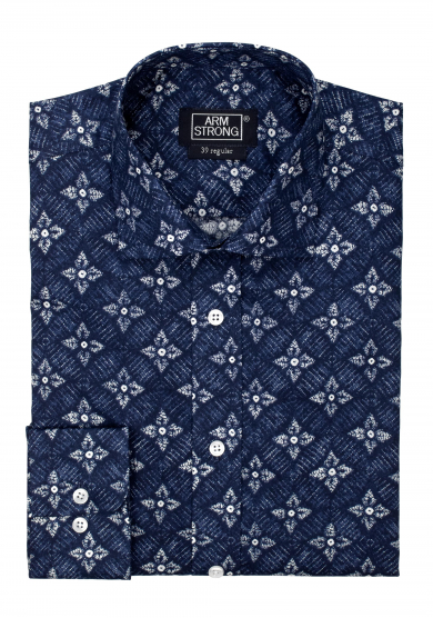 NAVY WHITE FLOWERS PRINTED POPLIN