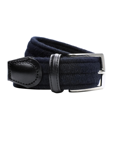 NAVY WOOL STRETCH BELT