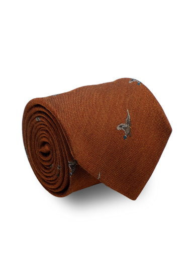 ORANGE PHEASANT SILK WOOL TIE