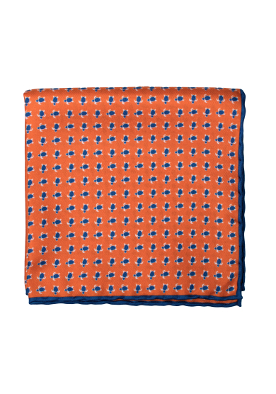 ORANGE NAVY TORTOISE SILK POCKET SQUARE