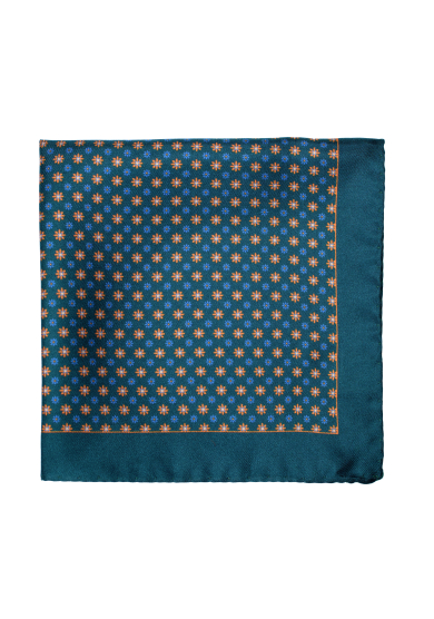 PETROL BLUE YELLOW FLOWER SILK POCKET SQUARE