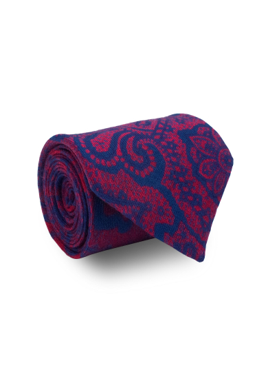 BLUE PINK PAISLEY WOOL SILK TIE