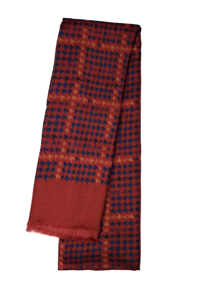 RED NAVY DOGTOOTH WOOL YAK SCARF