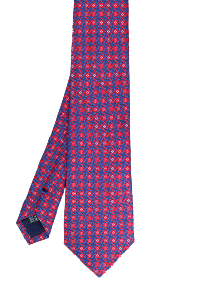 RED BLUE FLOWER PATTERN SILK TIE
