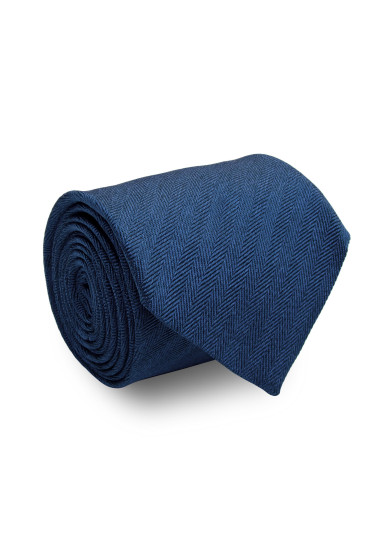 BLUE HERRINGBONE SILK TIE