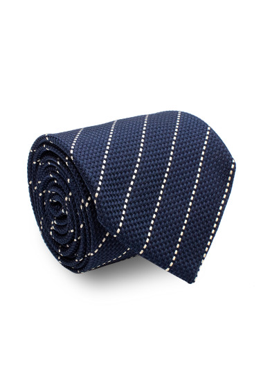 NAVY WHITE PINSTRIPE SILK TIE