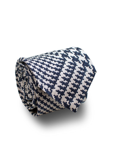 NAVY WHITE DOGTOOTH SILK TIE