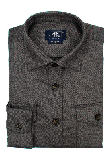 BROWN GREY OVERSHIRT WOOL CASHMERE TWILL